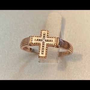 14k Solid Rose Gold Diamond Accent  Cross Ring